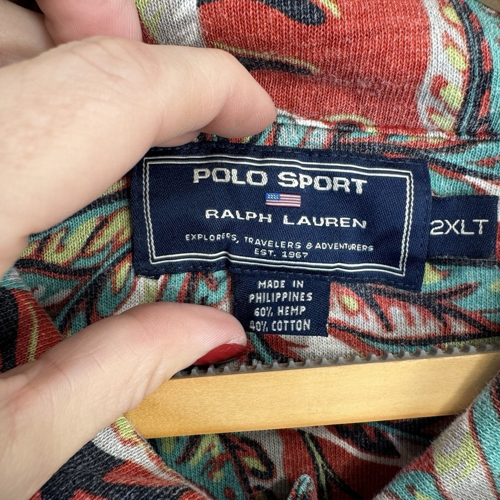 VTG Polo Sport Ralph Lauren 2XLT Red Tropical Leaf Shirt 60% Hemp 40% Cotton - Picture 6 of 16